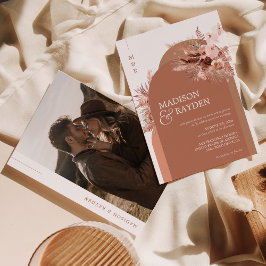 Modern Arch Boho Pampas Grass Terracotta Wedding Kaart