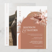 Modern Arch Boho Pampas Grass Terracotta Wedding Kaart (Voorkant / Achterkant)