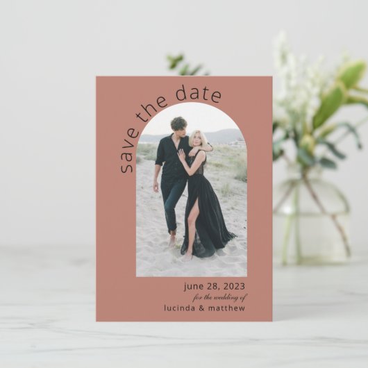 Modern Arch Boho Wedding Save the Date (Staand voorkant)