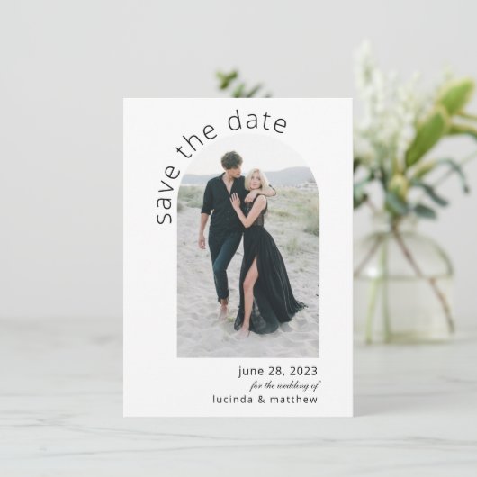 Modern Arch Boho Wedding Save the Date (Staand voorkant)