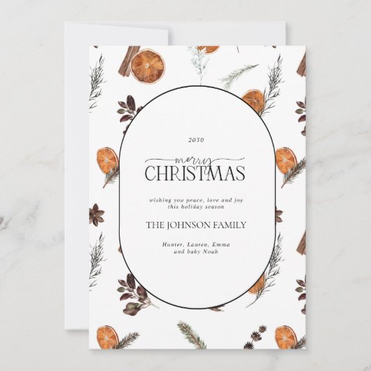 Modern Arch Boho Winter Citrus Merry Kersthol Feestdagenkaart (Voorkant)