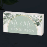 Modern Arch Botanic Greenery bruiloft tafel Mrs. Houten Kist Print<br><div class="desc">Modern Arch Botanic Greenery bruiloft table Mr Mrs Wooden Box Sign</div>