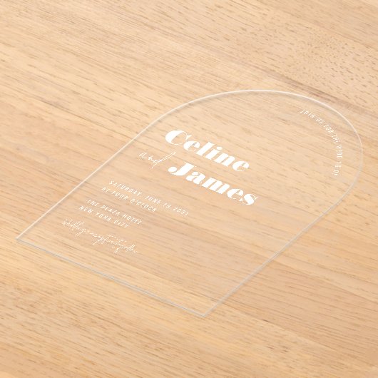 Modern Arch Custom White Overlay Clear Wedding Acryl Uitnodigingen (Laagn)