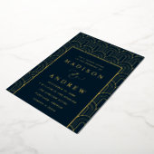 Modern Arch Deco Navy and Gold Wedding Folie Uitnodiging (Gedraaid)