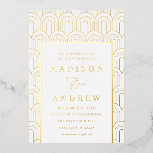 Modern Arch Deco Wedding Folie Uitnodiging (Voorkant)
