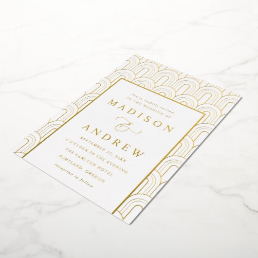Modern Arch Deco Wedding Folie Uitnodiging (Gedraaid)