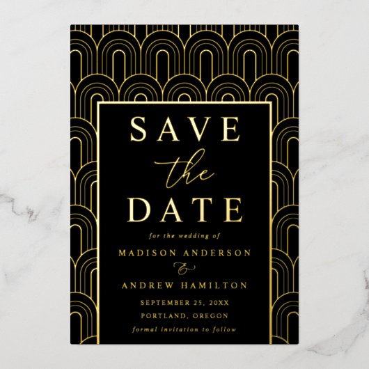Modern Arch Deco Wedding Save the Date Folie Uitnodiging (Voorkant)