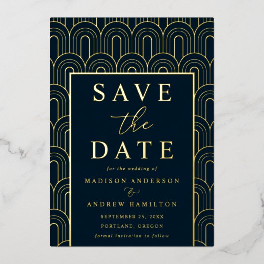 Modern Arch Deco Wedding Save the Date Folie Uitnodiging (Voorkant)