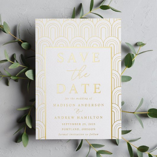 Modern Arch Deco Wedding Save the Date Folie Uitnodiging