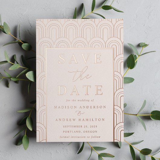 Modern Arch Deco Wedding Save the Date Folie Uitnodiging