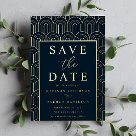 Modern Arch Deco Wedding Save the Date Folie Uitnodiging