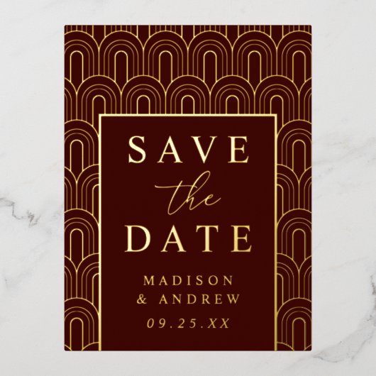 Modern Arch Deco Wedding Save the Date Folie Uitnodiging Briefkaart (Voorkant)