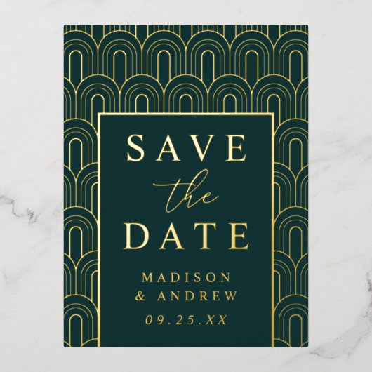 Modern Arch Deco Wedding Save the Date Folie Uitnodiging Briefkaart (Voorkant)