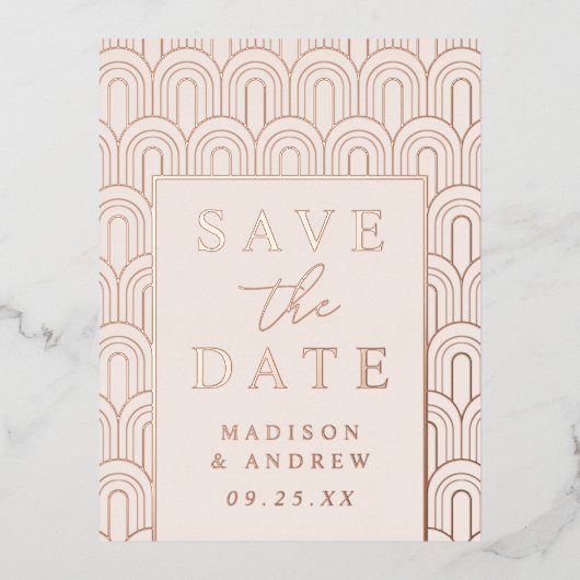 Modern Arch Deco Wedding Save the Date Folie Uitnodiging Briefkaart (Voorkant)