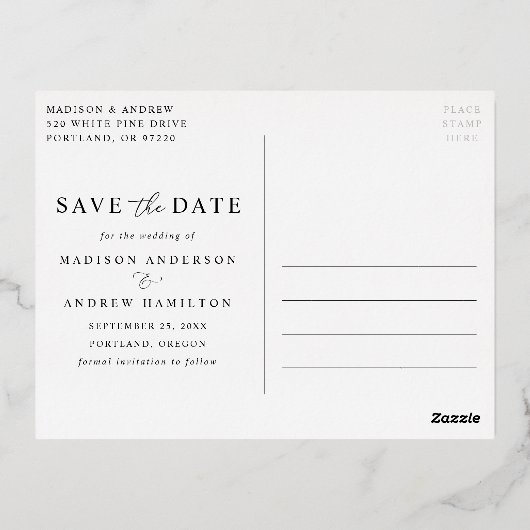Modern Arch Deco Wedding Save the Date Folie Uitnodiging Briefkaart (Achterkant)