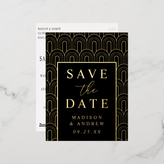 Modern Arch Deco Wedding Save the Date Folie Uitnodiging Briefkaart (Voorkant / Achterkant)