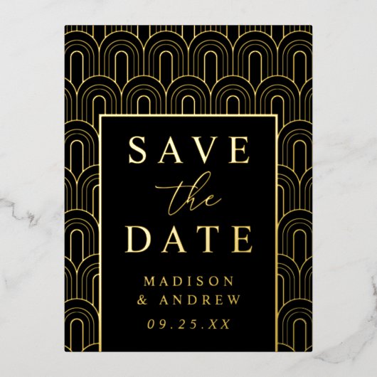 Modern Arch Deco Wedding Save the Date Folie Uitnodiging Briefkaart (Voorkant)