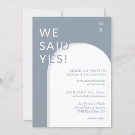 Modern Arch Dusty Blue Photo Wedding Kaart