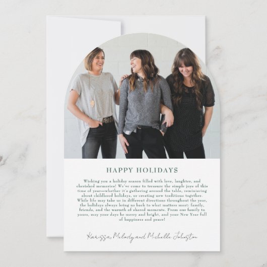 Modern Arch Elegant Green Bow Photo Holiday Kaart (Achterkant)