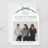 Modern Arch Elegant Green Bow Photo Holiday Kaart (Voorkant)