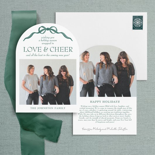 Modern Arch Elegant Green Bow Photo Holiday Kaart