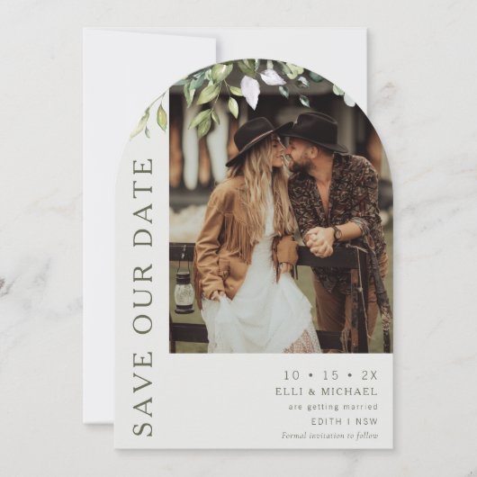Modern Arch Foliage Wedding Save the Date Kaart (Voorkant)