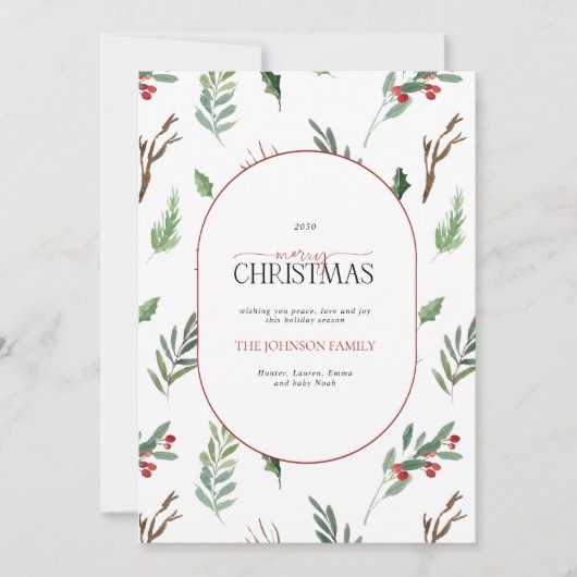 Modern Arch Forest Berry Pinecone kerst Feestdagenkaart (Voorkant)