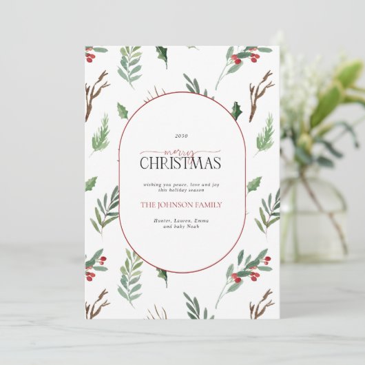 Modern Arch Forest Berry Pinecone kerst Feestdagenkaart (Staand voorkant)