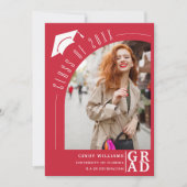 Modern Arch Foto Afstudeerder Pet Rood Afstuderen Aankondiging (Voorkant)