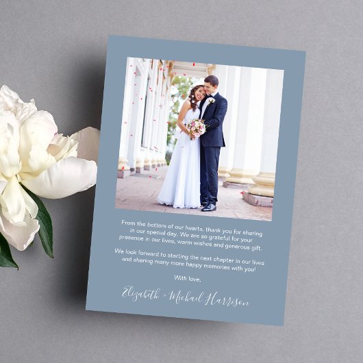 Modern Arch Foto Dusty Blue Wedding Bedankkaart