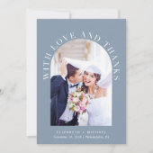 Modern Arch Foto Dusty Blue Wedding Bedankkaart (Voorkant)