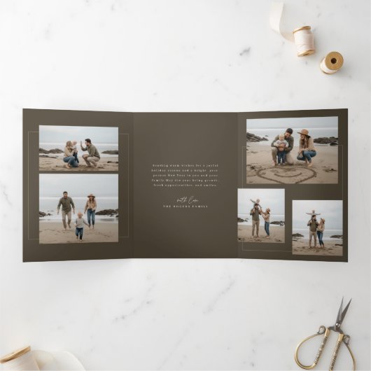 Modern Arch Geometric Beach Photo Family Christmas Drieluik Wenskaart (Binnen)
