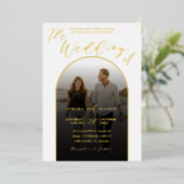 Modern Arch Gold Foil Script & Photo Wedding Folie Uitnodiging (Staand Voorkant)