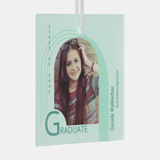 Modern Arch Green Photo Afstuderen Glas Ornament (Voorkant Rechts)