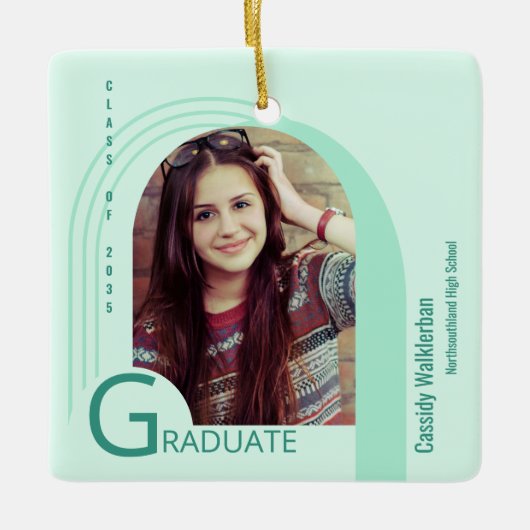 Modern Arch Green Photo Afstuderen Keramisch Ornament (Voorkant)