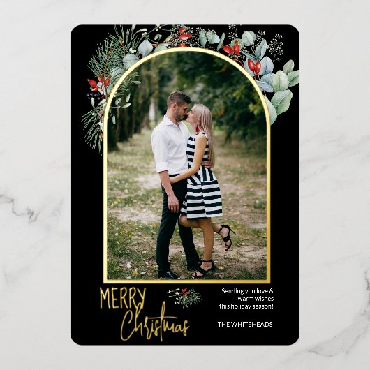 Modern Arch Greenery Merry-kerstfoto Folie Feestdagenkaart (Voorkant)