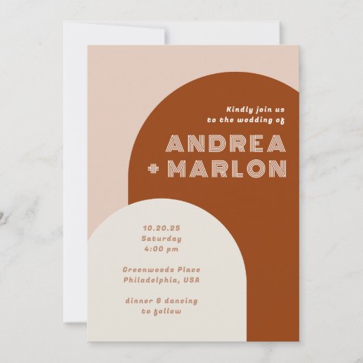 Modern Arch Groovy Retro Terracotta Wedding Kaart (Voorkant)