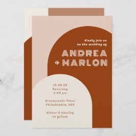 Modern Arch Groovy Retro Terracotta Wedding Kaart