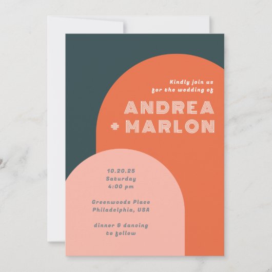 Modern Arch Groovy Retro Wedding Kaart (Voorkant)