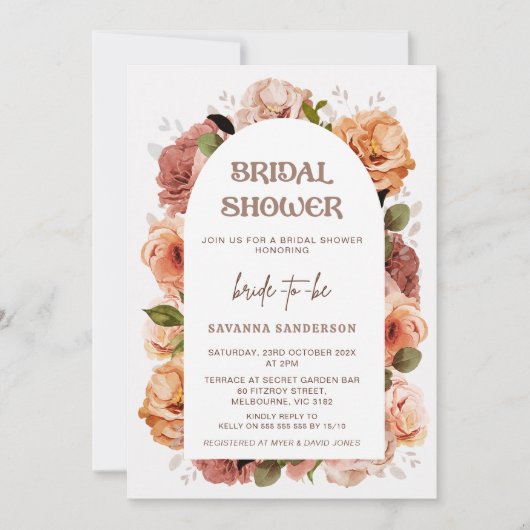 Modern Arch Herfst Bloemen Bruids Douche Uitnodigi Kaart (Voorkant)