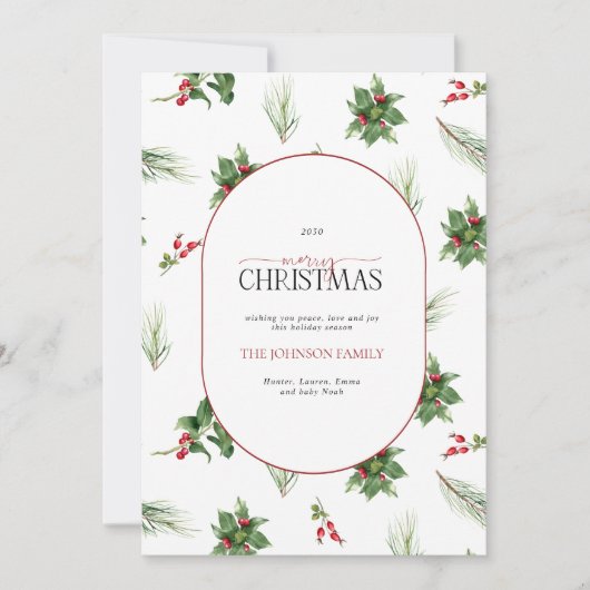Modern Arch Holly Berry kerst Feestdagenkaart (Voorkant)