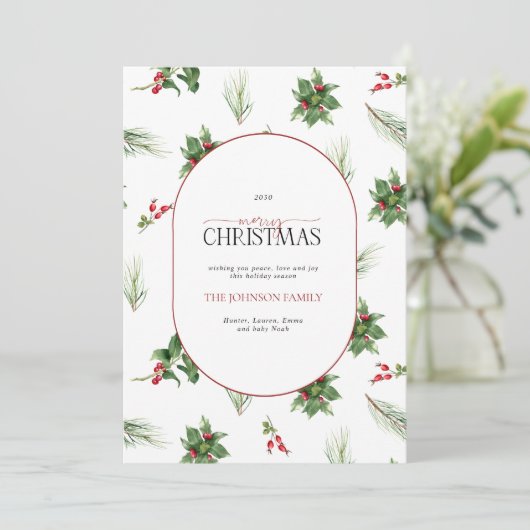 Modern Arch Holly Berry kerst Feestdagenkaart (Staand voorkant)