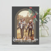 Modern Arch Holly Greenery-kerstfotokaart Kaart (Staand voorkant)