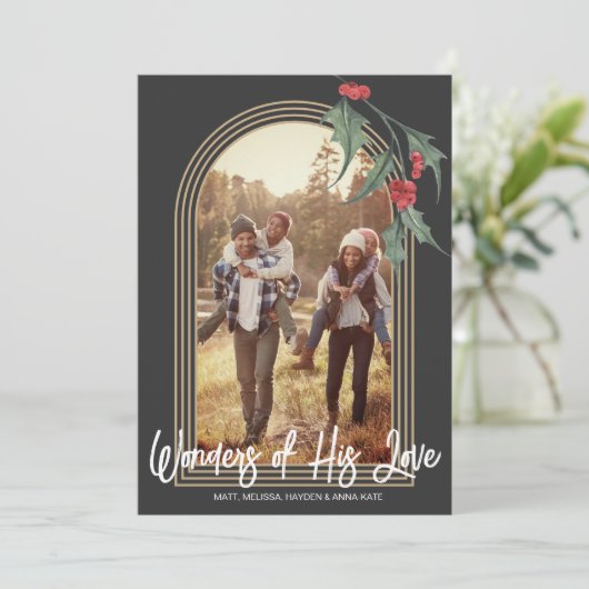 Modern Arch Holly Greenery-kerstfotokaart Kaart (Staand voorkant)