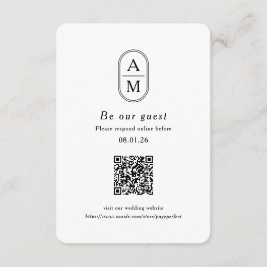 Modern Arch Initialen QR Code RSVP kaarten (Voorkant)
