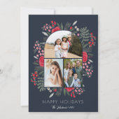 Modern Arch Lijst Bloemen Familie Kerst 3 Foto Feestdagenkaart (Voorkant)