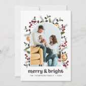 Modern Arch Lijst Familiefoto Kerst Botanisch Feestdagenkaart (Voorkant)