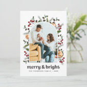 Modern Arch Lijst Familiefoto Kerst Botanisch Feestdagenkaart (Staand voorkant)