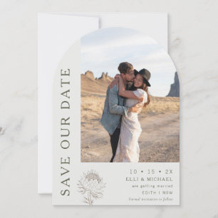 Modern Arch Line Floral Wedding Save the Date Kaar Kaart