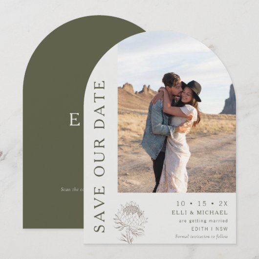 Modern Arch Line Floral Wedding Save the Date Kaar Kaart (Voorkant / Achterkant)